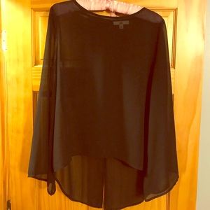 Sheer black blouse with cut out detail in back
